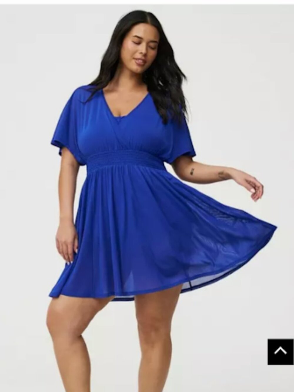 CHIFFON SMOCKED WAIST SWIM COVER UP DRESS